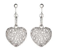 Clip On Earrings - Silver Plated Heart Drop Earring - Kalisha S