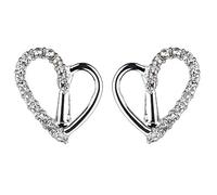 Clip On Earrings - Silver Plated Heart With Clear Crystals - Cora S