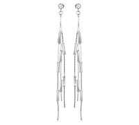 Clip On Earrings - Silver Plated Long Drop With A Clear Crystal And Strands - Kai