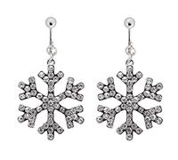 Clip On Earrings - Silver Plated Snowflake With Clear Crystals - Millie