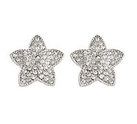 Clip On Earrings - Silver Plated Star With Clear Crystals - Coral