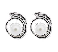 Clip On Earrings - Silver Plated Swirl With A Large Pearl - Viola