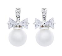 Clip On Earrings - Silver Plated With A Crystal Bow And Pearl - Hadley