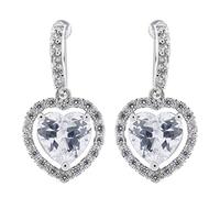 Clip On Earrings - Silver Plated With Clear Crystals And Heart Stone - Mel