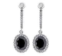 Clip On Earrings - Silver Plated With Cubic Zirconia Crystals And Black Stone - Meryl B