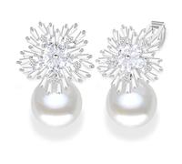 Clip on Earrings Women | Pearl Clip on Earrings for Women Wedding, Prom, Cubic Zirconia Non-Pierced Silver Clip on Dangle Earrings That Don'T Hurt for Brides, Bridesmaid, Mother of the Bride with C