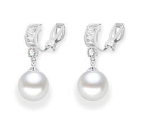 Clip on Earrings Women | Pearl Clip on Earrings for Women Wedding, Prom, Cubic Zirconia Non-Pierced Silver Clip on Dangle Earrings That Don'T Hurt for Brides, Bridesmaid, Mother of the Bride with C