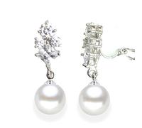Clip on Earrings Women | Pearl Clip on Earrings for Women Wedding, Prom, Cubic Zirconia Non-Pierced Silver Clip on Dangle Earrings That Don'T Hurt for Brides, Bridesmaid, Mother of the Bride with C