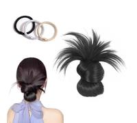 Clip-On Feathered Bun Wig, Soft Messy Buns Hairs Clip, Easy to Use, Does Not Fall off Easily for Women Girls Daily Wear (Black)