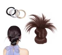 Clip-On Feathered Bun Wig, Soft Messy Buns Hairs Clip, Easy to Use, Does Not Fall off Easily for Women Girls Daily Wear (Dark Brown)