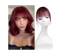 Clip on Fringe Clip in Bangs Wine Red Burgundy Human Hair Bangs Hair Clip Fringe with Temples Fringe(ALH006-9)