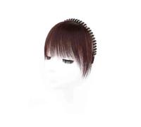 Clip on Fringe Crystal Headband with 100% Real Human Hair Bangs Straight Forehead Cover Fringe(Dark Brown)