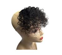 Clip on Fringe Curly Hair Bangs Real Human Hair Bangs Short Curly Hairpieces Clip in on Hair Extensions Fringe(Natural Black)