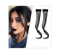 Clip on Fringe Synthesis Bangs Wig Hair Extensions Curly Clip-on Hair Front Side Long Wavy Bangs with Clip 25CM Fringe(NATURAL BLACK)