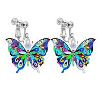 Clip on Funny Cute Butterfly Dangling Earrings for Women, Non Pierced, Lightweight 2D Novelty Acrylic Trendy Fashion Drop Earrings Jewelry, Acrylic, No Gemstone