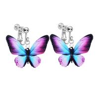 Clip on Funny Cute Butterfly Dangling Earrings for Women, Non Pierced, Lightweight 2D Novelty Acrylic Trendy Fashion Drop Earrings Jewelry, Acrylic, No Gemstone
