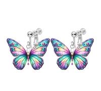 Clip on Funny Cute Butterfly Dangling Earrings for Women, Non Pierced, Lightweight 2D Novelty Acrylic Trendy Fashion Drop Earrings Jewelry, Acrylic, No Gemstone