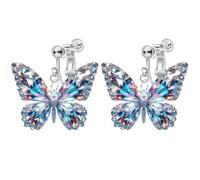 Clip on Funny Cute Butterfly Dangling Earrings for Women, Non Pierced, Lightweight 2D Novelty Acrylic Trendy Fashion Drop Earrings Jewelry, Acrylic, No Gemstone