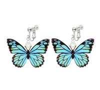 Clip on Funny Cute Butterfly Dangling Earrings for Women, Non Pierced, Lightweight 2D Novelty Acrylic Trendy Fashion Drop Earrings Jewelry, Acrylic, No Gemstone