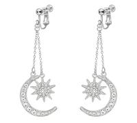 Clip on Gold Dangle Earrings for Women, Non Pierced, Fashion Large Sun Moon Star Rhinestone Punk Crescent Stars Earrings Golden Boho Vintage Jewelry Silver, Zinc, No Gemstone