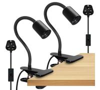 Clip on Lamp, 2PCS Clip on Light for Desk with Plug and 7.2ft Cable,Black Clip on E27 Bulb Holder,Flexible Lamp with Clamp Metal, 9mm Thickened 35cm Lengthened Gooseneck Clamp Desk Lamp,for Reading