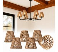 Clip On Lamp Shades Set of 6, Handwoven Rattan Hemp Rope Small Empire Lampshades for E14 Candle Bulbs, 8 x 15 x 14.5 cm, for Chandeliers, Wall Sconces & Table Lamps