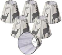 Clip On Lamp Shades Set of 6, Small Empire Replacement Fabric Lampshades for E14 Candle Bulbs, Forest Deer Pattern, 8 x 15 x 13 cm, for Chandeliers, Wall Sconces & Table Lamps