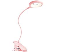 Clip on LED Reading Light, USB Rechargeable with 3 Color Modes & 10 Brightness Levels, Adjustable 360° Flexible Clamp Bed Lamp for Bedside, Desk, Office, Portable & Eye Protection (Pink)