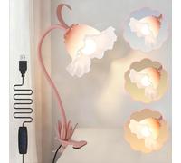 Clip on Light Flower Desk Lamp,Flexible Gooseneck Reading Light with 3 Colour Modes 10-Level Brightness,Clip on Bedside Lamp for Bed,Headboard,Table,Perfect for Reading/Studying/Working (USB Pink)