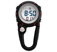 Clip on Multi-Function Digital Carabiner Watch Backpack Fob Watch for Men and Women with Alarm Clock Date Week for Nurses Doctors Chefs Climbers Home Office Outdoor Use, black,
