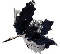 Clip On Navy Blue 22cm Poinsettia Flower Christmas Tree Decorations (Set of 6)