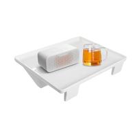 Clip-On Nightstand Tray Organizer for Top Bunk, Bedside Shelf for Bed Side Table Tray Storage with Cable Hole Loft Beds Clip On Shelf Plastic tray Multifunctional Dorm Room Table Caddy, 32x23.3cm