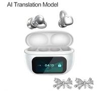 Clip On Open Ear Earbuds, Wireless Bluetooth Earbuds with LCD Touchscreen, Lightweight Comfort Open Ear Headphones with AI Translation Model for Sports (Starry Gray AI Translation Model)