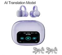 Clip On Open Ear Earbuds, Wireless Bluetooth Earbuds with LCD Touchscreen, Lightweight Comfort Open Ear Headphones with AI Translation Model for Sports (Astronomical Purple AI Translation Model)