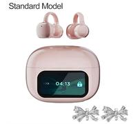 Clip On Open Ear Earbuds, Wireless Bluetooth Earbuds with LCD Touchscreen, Lightweight Comfort Open Ear Headphones with AI Translation Model for Sports (Rose Golden Standard Model)