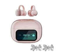 Clip On Open Ear Earbuds, Wireless Bluetooth Earbuds with LCD Touchscreen, Lightweight Comfort Open Ear Headphones with AI Translation Model for Sports (Rose Golden AI Translation Model)