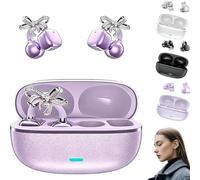 Clip-On Open-Ear Headphones - 2026 New Wireless Bluetooth Earbuds with Ai Noise Cancelling, 144+ Languages, Open Ear Design, Rhinestone Decor, for Works & Workouts(Purple,Translation version)