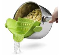 Clip On Pan Strainer - Silicone Colander for Pots & Pans - Fits Most Cookware - Pot Strainer Half Moon Design with Handle - Ideal for Draining Pasta, Rice - Easy to Attach Colander Attachment