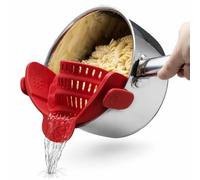 Clip On Pan Strainer - Silicone Colander for Pots & Pans - Fits Most Cookware - Pot Strainer Half Moon Design with Handle - Ideal for Draining Pasta, Rice - Easy to Attach Colander Attachment