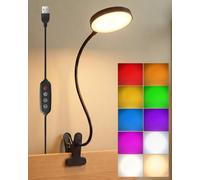 Clip On Reading Light for Bed, 10 RGB Colors USB Dimmable Timer Desk Lamp | USB Powered with Flexible Gooseneck & Sturdy Clip,Memory, Besides Reading Light for Headboard, Study, Craft & Kids' Room