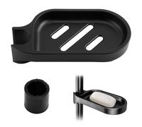 Clip-on Shower Rail Soap Holder, Compatible with 22mm Shower Pole, ABS Soap Dish for Shower, 360° Adjustable Chrome Soap Tray for Kitchen Bathroom Sink (Black)