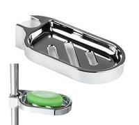 Clip-On Soap Dish Holder for Shower - Silver Bathroom Soap Dish for 25mm Round Pole - Adjustable Shower Rail Soap Tray - Rust-Resistant Soap Holder with Drainage Design