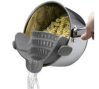 Clip on Strainer for Pots Pan, Hands-Free Silicone Kitchen Food Strainer for Rice Spaghetti Pasta Noodles Vegetables Fruits, 22 x 12cm
