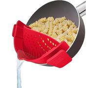 Clip on Strainer for Pots Pans, Heat Resistant Silicone, Easy to Use and Store, Dishwasher Safe Adjustable Silicone Clip On Strainer for Pots, Pans, and Bowls - Red