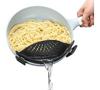 Clip on Strainer for Pots Pans,Heat Resistant Silicone, Easy to Use and Store, Dishwasher Safe Adjustable Silicone Clip On Strainer for Pots, Pans, and Bowls- Black