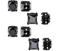 Clip-On Stud Earrings, Black Faceted Round And Square Designs, 2 Pairs | Non-Piercing Fastening With Circular Rear Components, Compact Ear Jewellery For Switching Shapes With Everyday Outfits