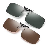 Clip on Sunglasses,2 pcs Flip Up Sunglasses Over Prescription Glasses Unisex Polarized Lens Mens/Womens UV400 Eyeglass Frameless Rectangle Lens for Driving Outdoor Sport Fishing Grey + Green