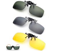 Clip On Sunglasses, 2 Pcs Polarized Lens Fit over Prescription Glasses, Polarised Flip Up Fit Sunglasses, Polarised Night Driving Glasses Clip on Anti Glare for Men Women