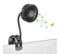 Clip On USB Mini Desk Fan with Emergency Power Bank, Battery Operated Rechargeable Portable Fan - Flexible Neck, 3 Speed Personal Cooling for Baby Stroller, Car, Camping, Office, Dorm, Beach - Black