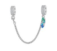 Clip Safety Chain for Pandora Bracelet Sterling Silver Valentine's Day Halloween Christmas Charm Love Cross Flower Safety Chain for Women (Feather)
